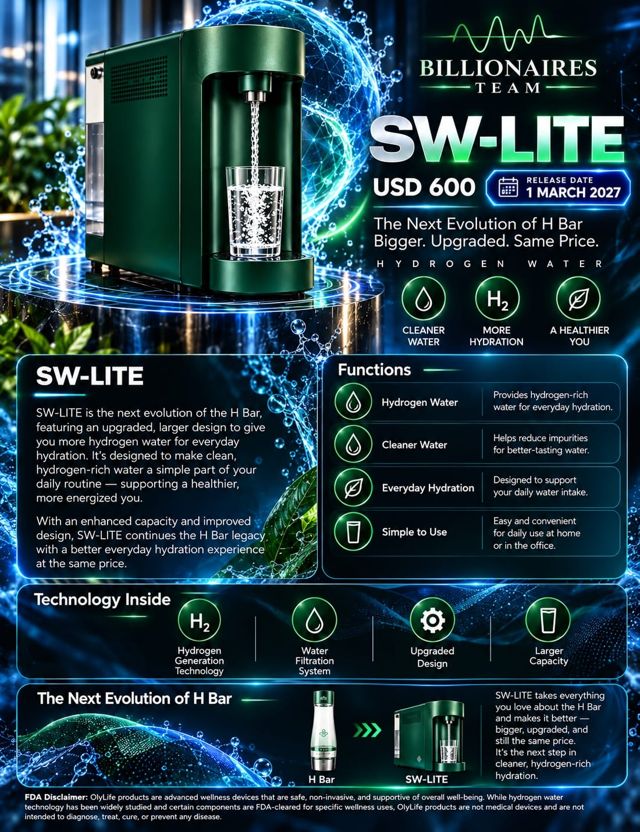 Fiche produit SW-LITE : distributeur d'eau hydrogénée, évolution du H Bar